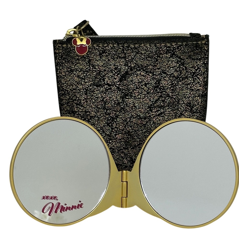 Sephora Disney Minnie Mouse Compact Mirror Gold Black Pouch Disney Minnie Beauty